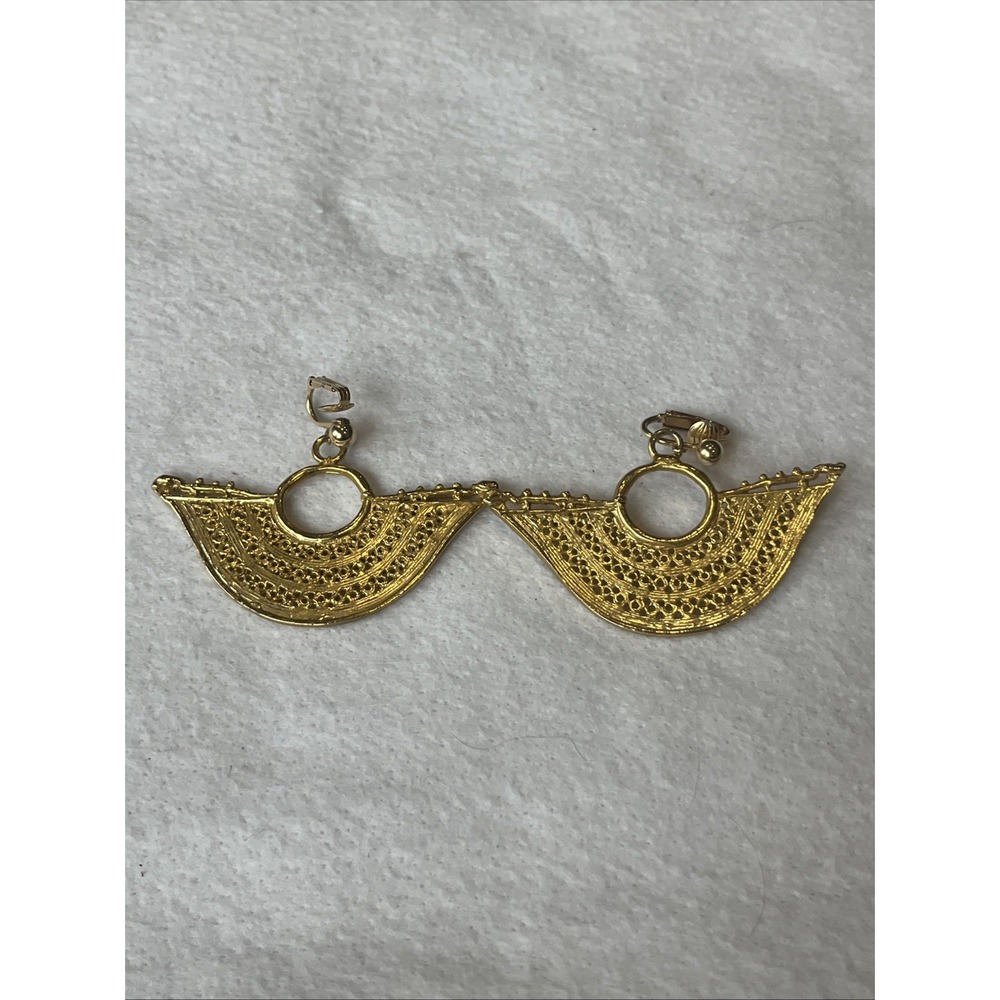 Vintage 1/20th 14k Gold Plated Clip On Fan Earrings Elegant, Stamped
